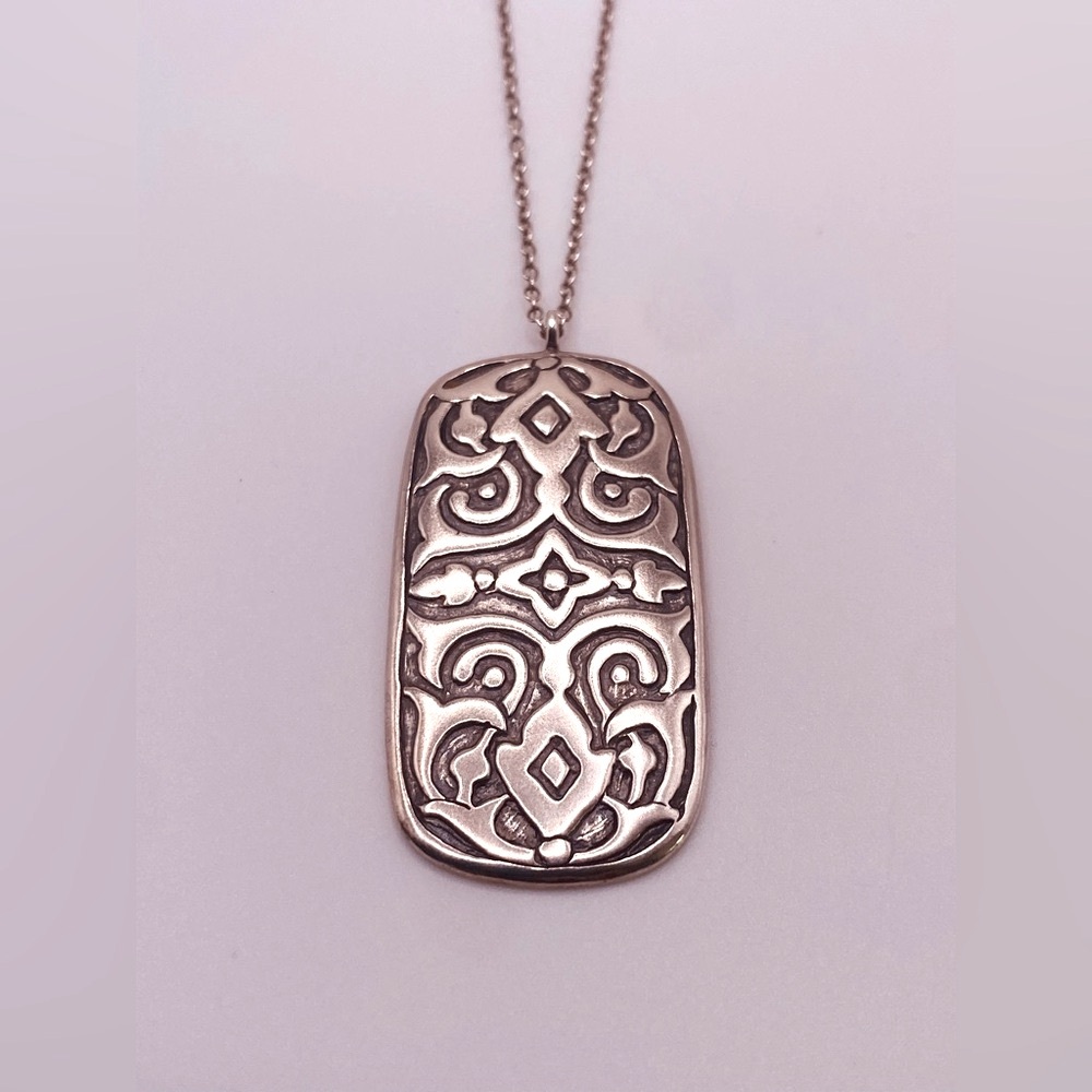 Silpada Vintage Sterling Silver BASILICA Scroll Engraved Tag Necklace 24”